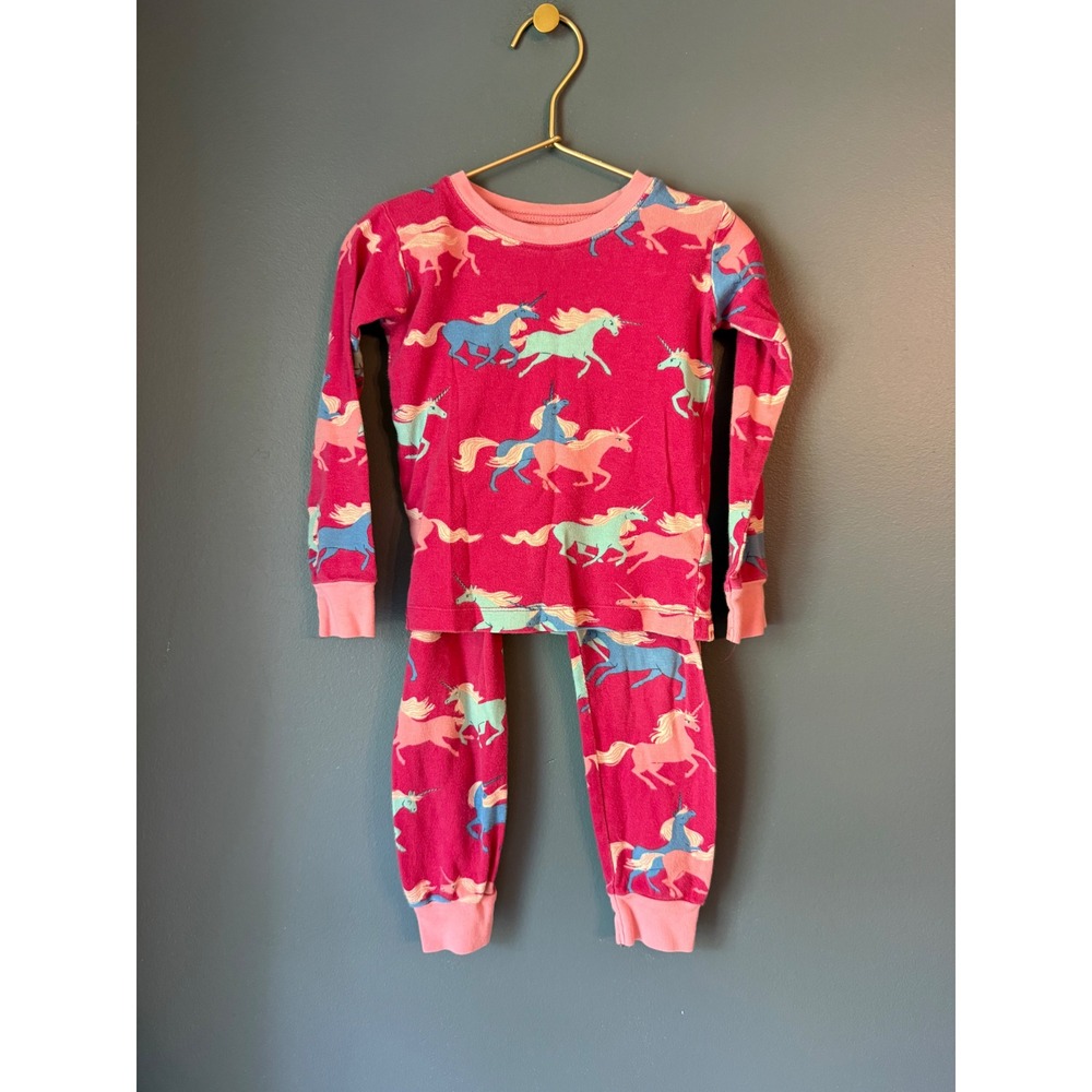 Hatley Girls Pink Unicorn Organic Cotton Pajama Set Size 5 Long Sleeve Snug Fit